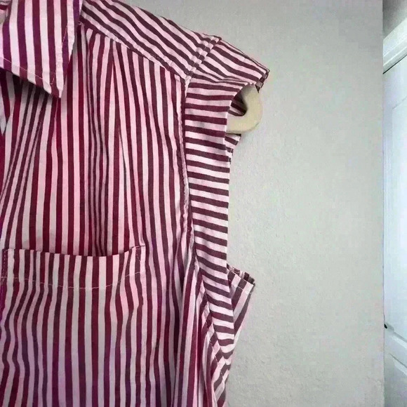 Maeve by Anthropologie Striped Cap Sleeve Button- Down in red & white, Size XS - Picture 3 of 6